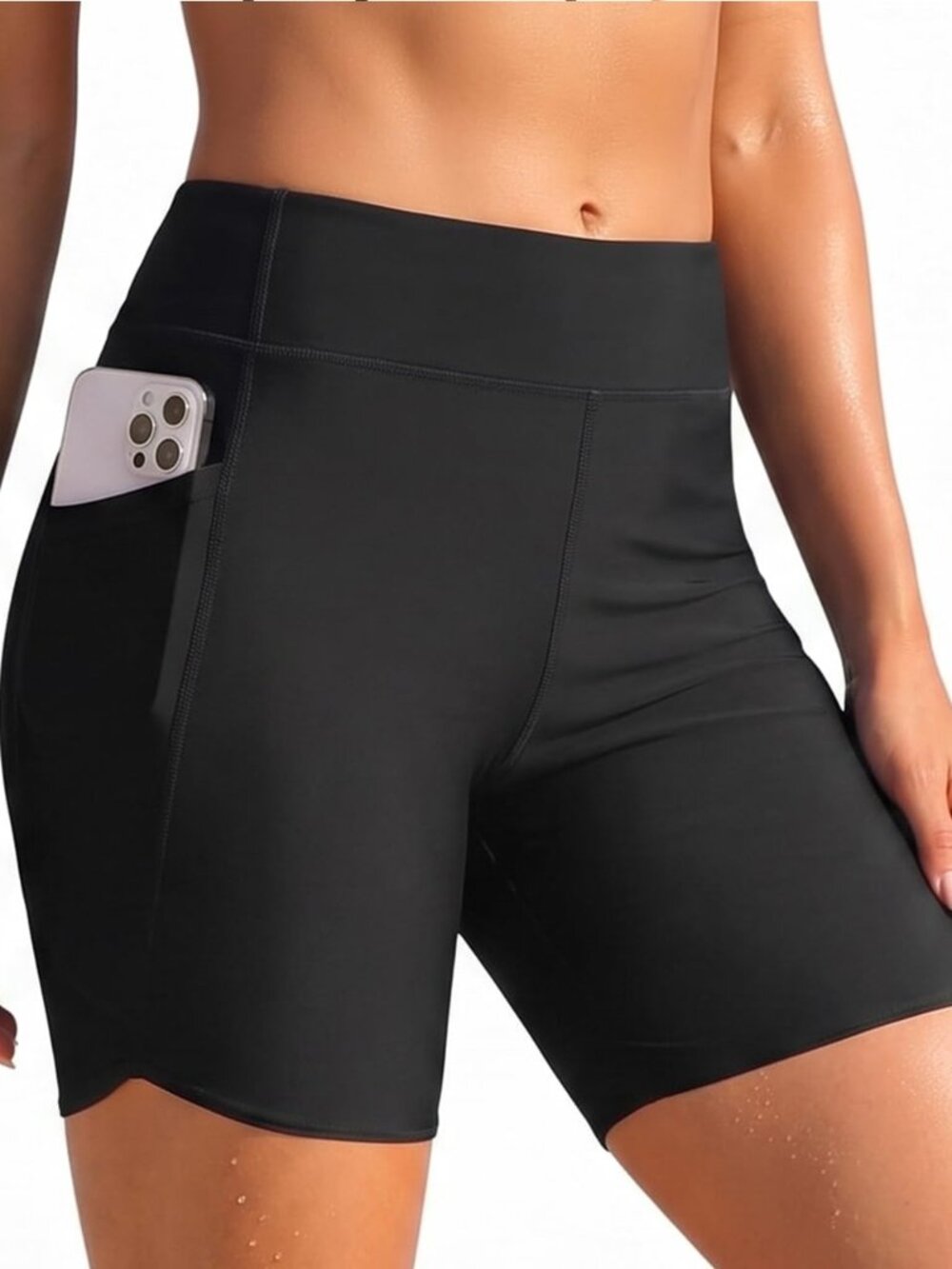 Daci Women's High Waisted Swim Shorts - Black XXL